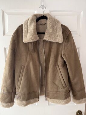 Zara Beige Shearling Jacket with Cream Label
